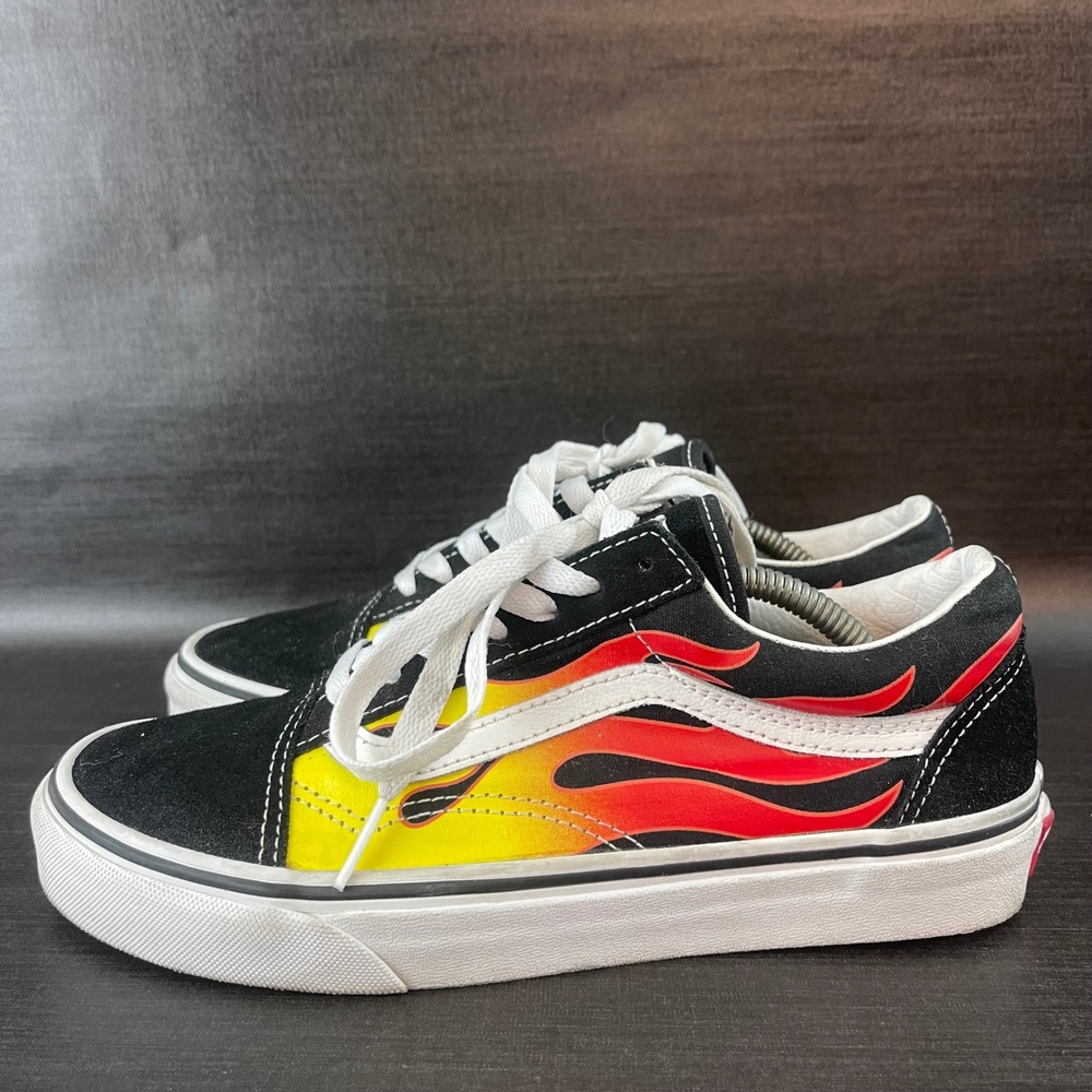 Vans Old Skool Sneakers Kids Boys size 5.5 Black Flame Fire Low Top Skate Shoes